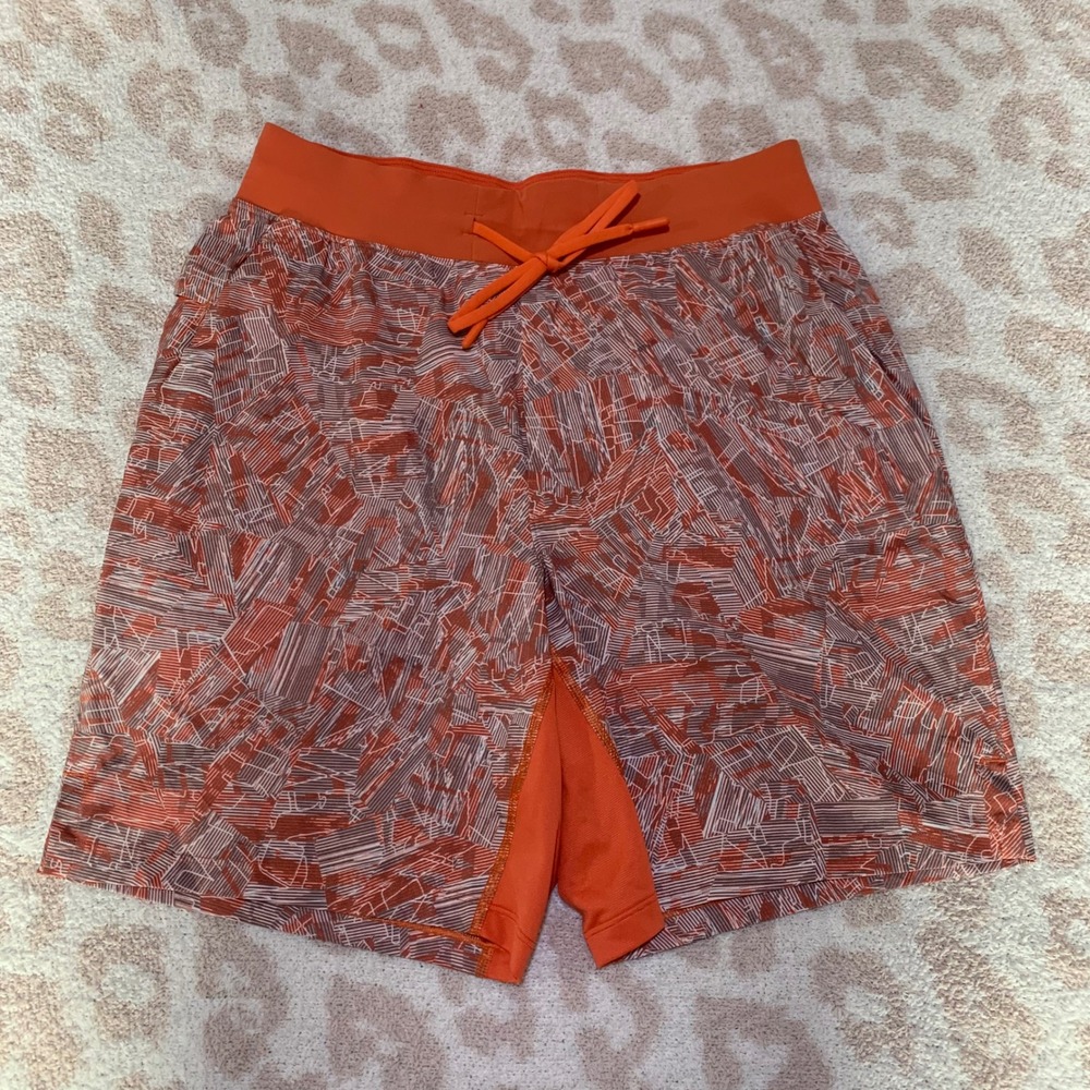 lululemon Athletic Shorts Orange Geometric Print Mens Small